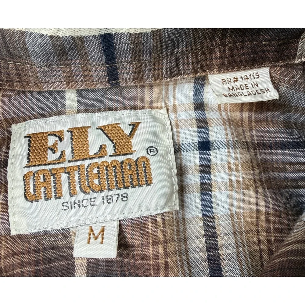 Ely Cattleman Boys Medium 8 Western Pearl Snap Plaid Cowboy Button up shirt